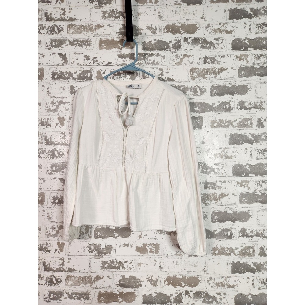 Boho Gauzy Floral Top Medium White Cottagecore Coastal